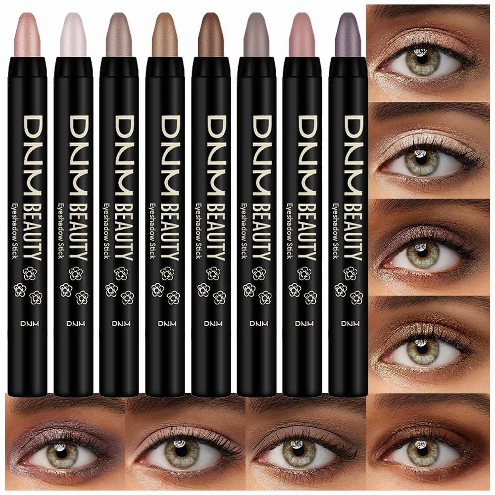 Kaely 8Pcs Cream Eyeshadow Stick Set for Eyes,Champagne Pearl Taupe Bronze Cocoa Stone Putty Smoky Amethyst,Halloween Makeup,Matte Shimmer Eye Shadow Pencil Pen Crayon Waterproof,sombras para ojos 03