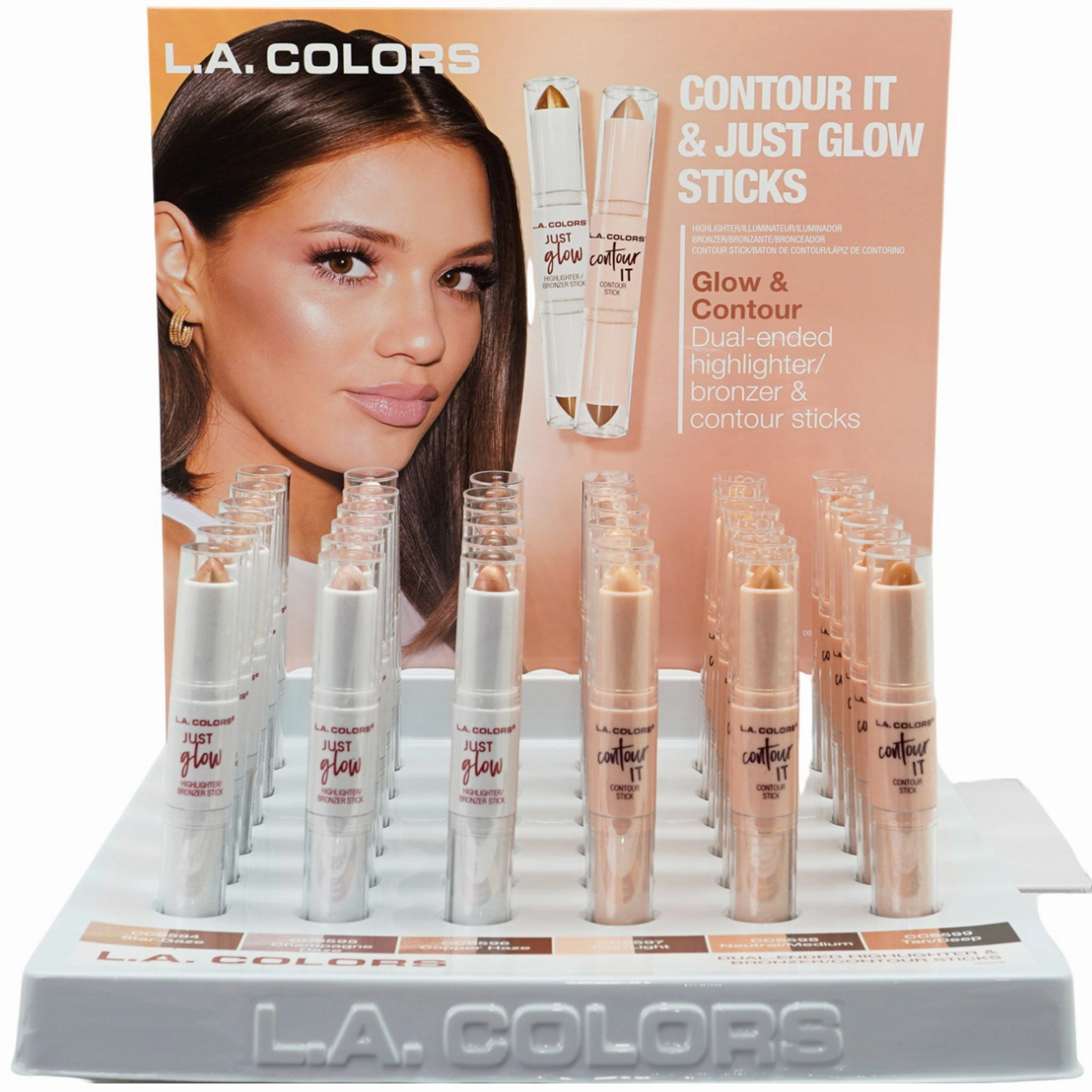 L.A. Colors Bronzer Contour Duo Stick Promo - Wholesale Display 36 Units (CPD527)