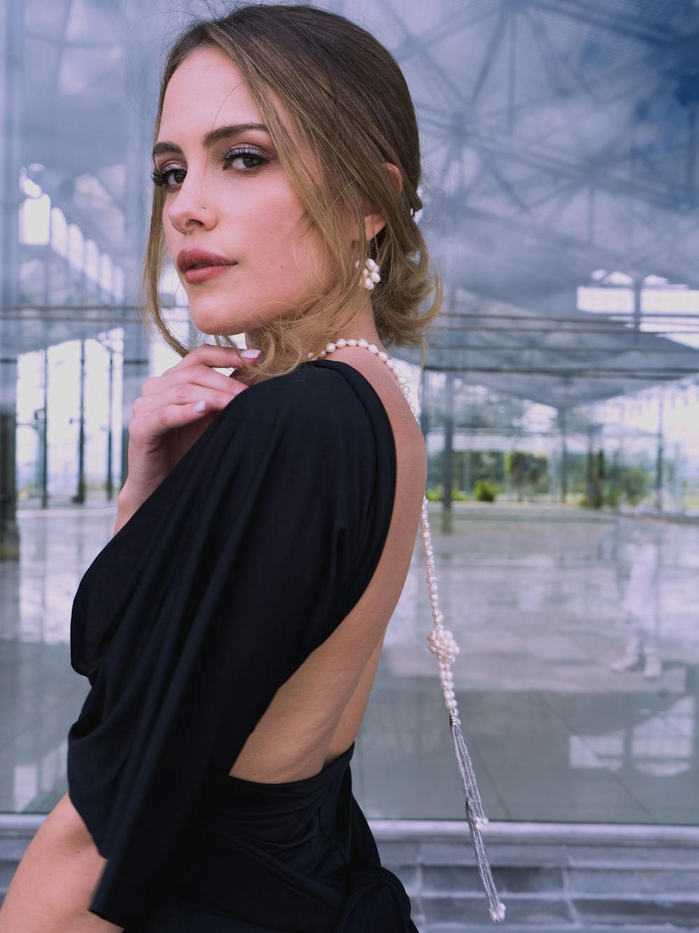 Lariat Pearl Necklace - Crystal Tassels