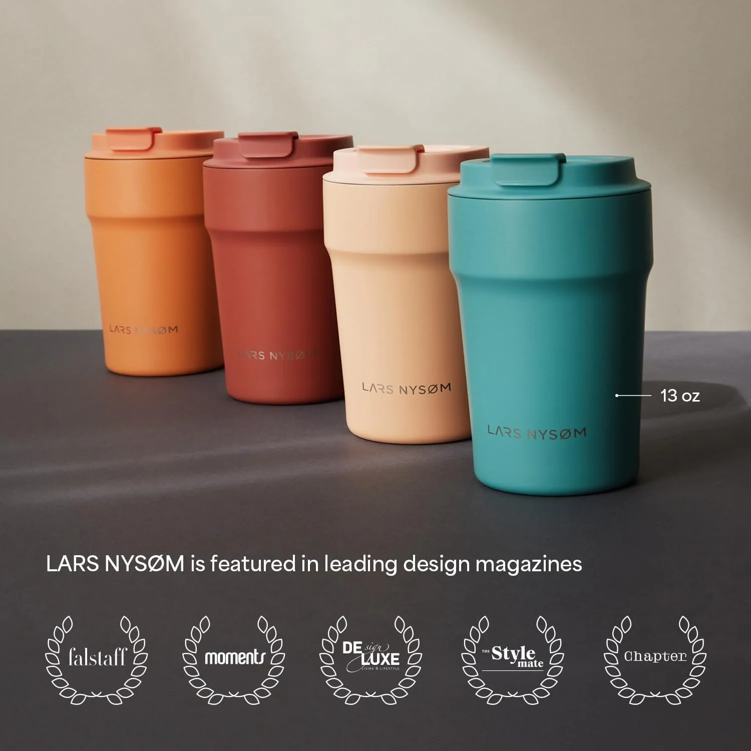 LARS NYSØM Thermo Coffee Mug to go 13oz | Travel Mug 0.38 Liter with Insulation | Leak Proof Stainless Steel Thermal Tumbler for Coffee and Tea on the Go (Blush Rose, 12.9oz)