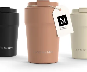 LARS NYSØM Thermo Coffee Mug to go 13oz | Travel Mug 0.38 Liter with Insulation | Leak Proof Stainless Steel Thermal Tumbler for Coffee and Tea on the Go (Blush Rose, 12.9oz)