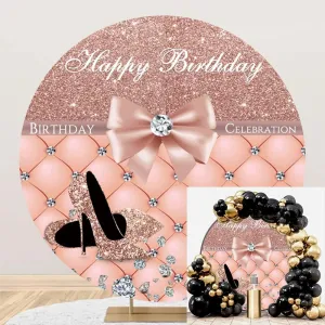 Leyiyi 3x3ft Blush Pink Glitters Birthday Backdrop for Girl Women Photoshoot Rose Pink High Heels Diamond Bow Tie Photo Background Glitter Diamond Headboard Birthday Backdrop Photo Studio Props