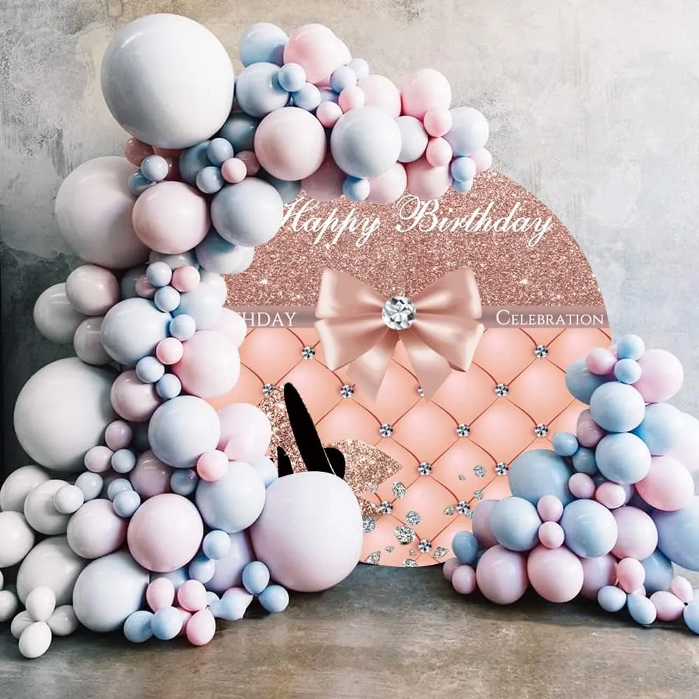 Leyiyi 3x3ft Blush Pink Glitters Birthday Backdrop for Girl Women Photoshoot Rose Pink High Heels Diamond Bow Tie Photo Background Glitter Diamond Headboard Birthday Backdrop Photo Studio Props