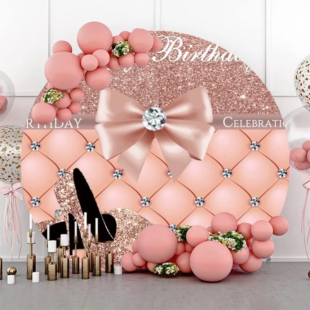 Leyiyi 3x3ft Blush Pink Glitters Birthday Backdrop for Girl Women Photoshoot Rose Pink High Heels Diamond Bow Tie Photo Background Glitter Diamond Headboard Birthday Backdrop Photo Studio Props