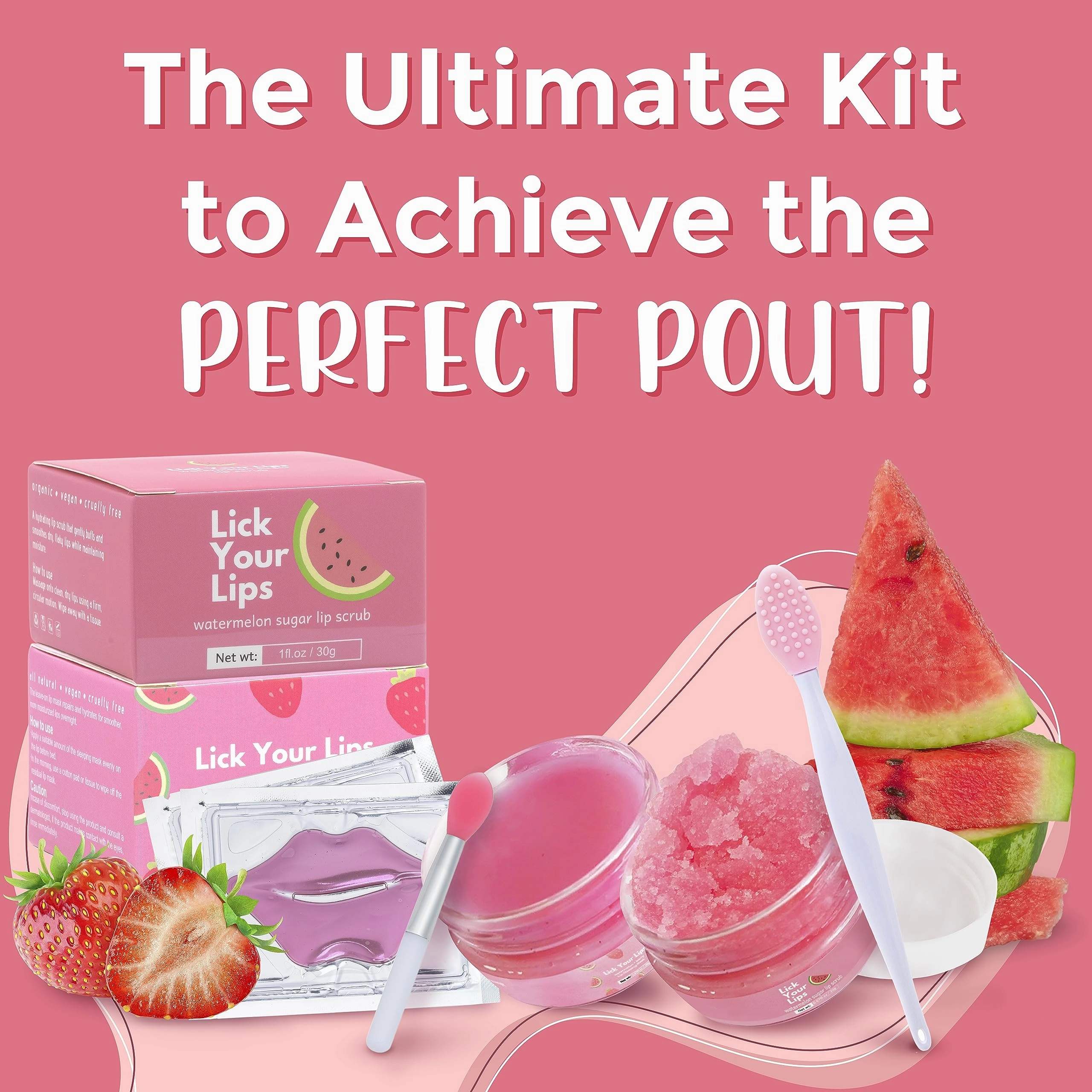 Lick Your Lips 6-in-1 Lip Care Kit With Lip Sleeping Mask, Silicone Brush, Sugar Lip Scrub, Lip Mask Sheet to Reveal Luscious, Lip Exfoliator Scrub to Soft Lips – Korean Lip Therapy Set for a Fuller