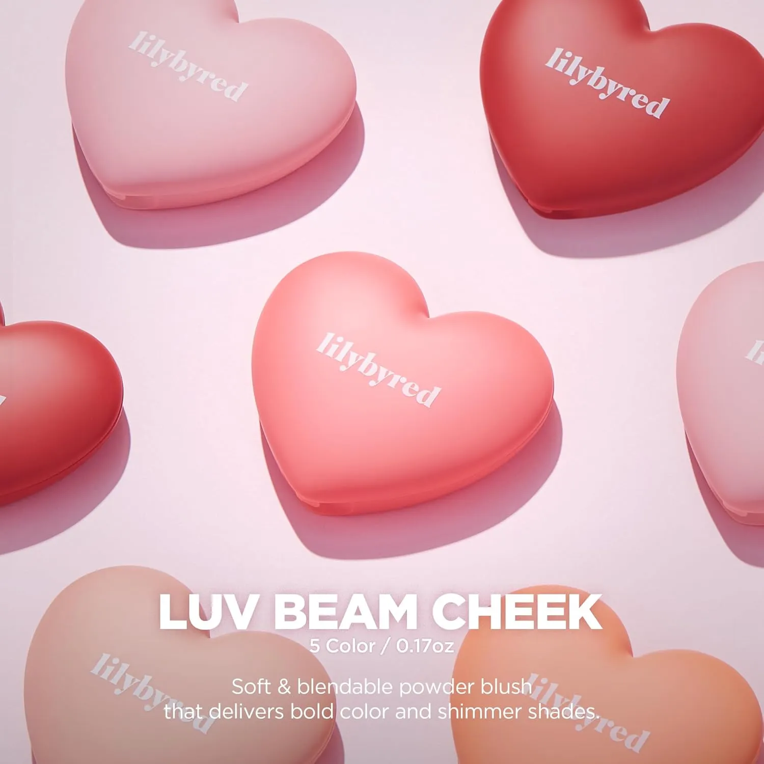 lilybyred Luv Beam Cheek | Heart-Shaped Korean Powder Blush, Soft Matte Finish with Subtle Shimmer, Blendable & Buildable, Lightweight & Long-Lasting, Natural Flush, 0.16 oz. (04 Selfie Red)