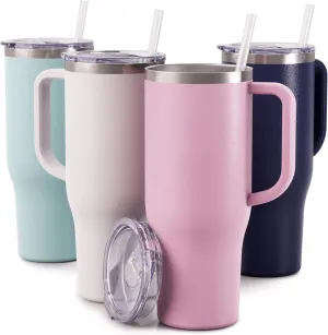 Maars Charger 40oz Insulated Travel Mug Tumbler with Handle | Double Wall Vacuum Sealed Stainless Steel Cup w/Straw and Lid, Blush Rose