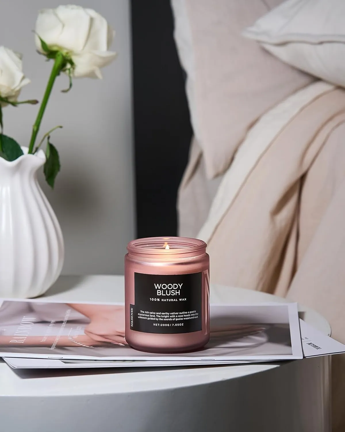 M&SENSE Woody Blush Soy Candles, Rose Vetiver Scented Candles 7.05oz 50 Hour Long Lasting Burn, Non Toxic Natural Luxury Candle Gifts for Women，Aromatherapy Candle for Relaxing Spa