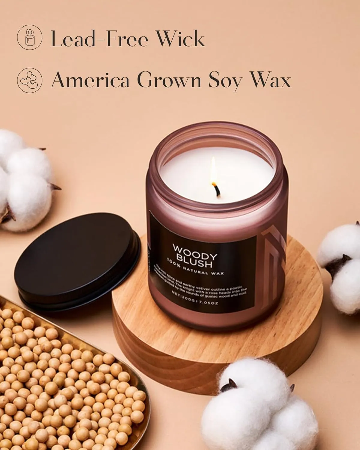 M&SENSE Woody Blush Soy Candles, Rose Vetiver Scented Candles 7.05oz 50 Hour Long Lasting Burn, Non Toxic Natural Luxury Candle Gifts for Women，Aromatherapy Candle for Relaxing Spa