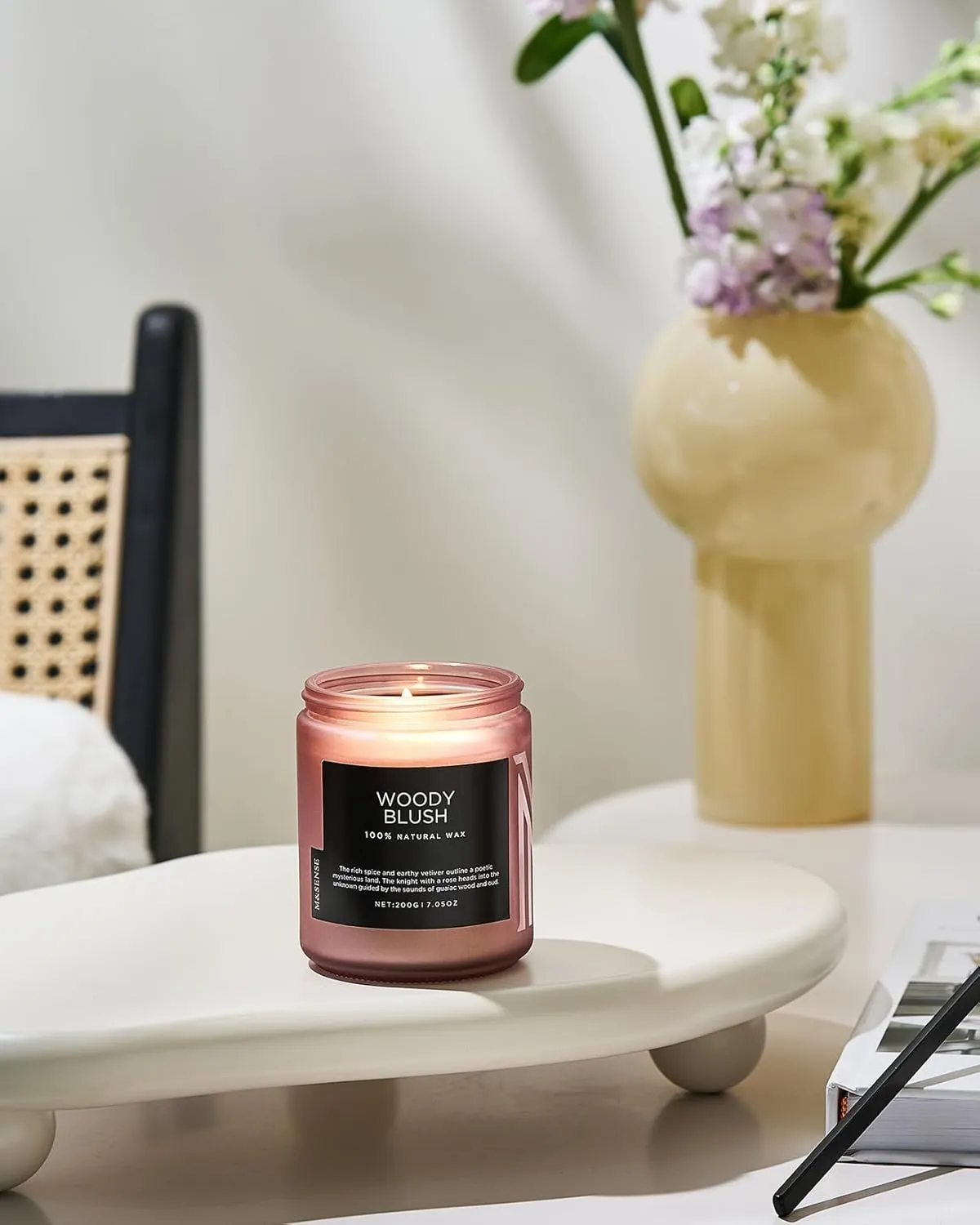 M&SENSE Woody Blush Soy Candles, Rose Vetiver Scented Candles 7.05oz 50 Hour Long Lasting Burn, Non Toxic Natural Luxury Candle Gifts for Women，Aromatherapy Candle for Relaxing Spa