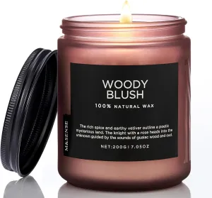 M&SENSE Woody Blush Soy Candles, Rose Vetiver Scented Candles 7.05oz 50 Hour Long Lasting Burn, Non Toxic Natural Luxury Candle Gifts for Women，Aromatherapy Candle for Relaxing Spa