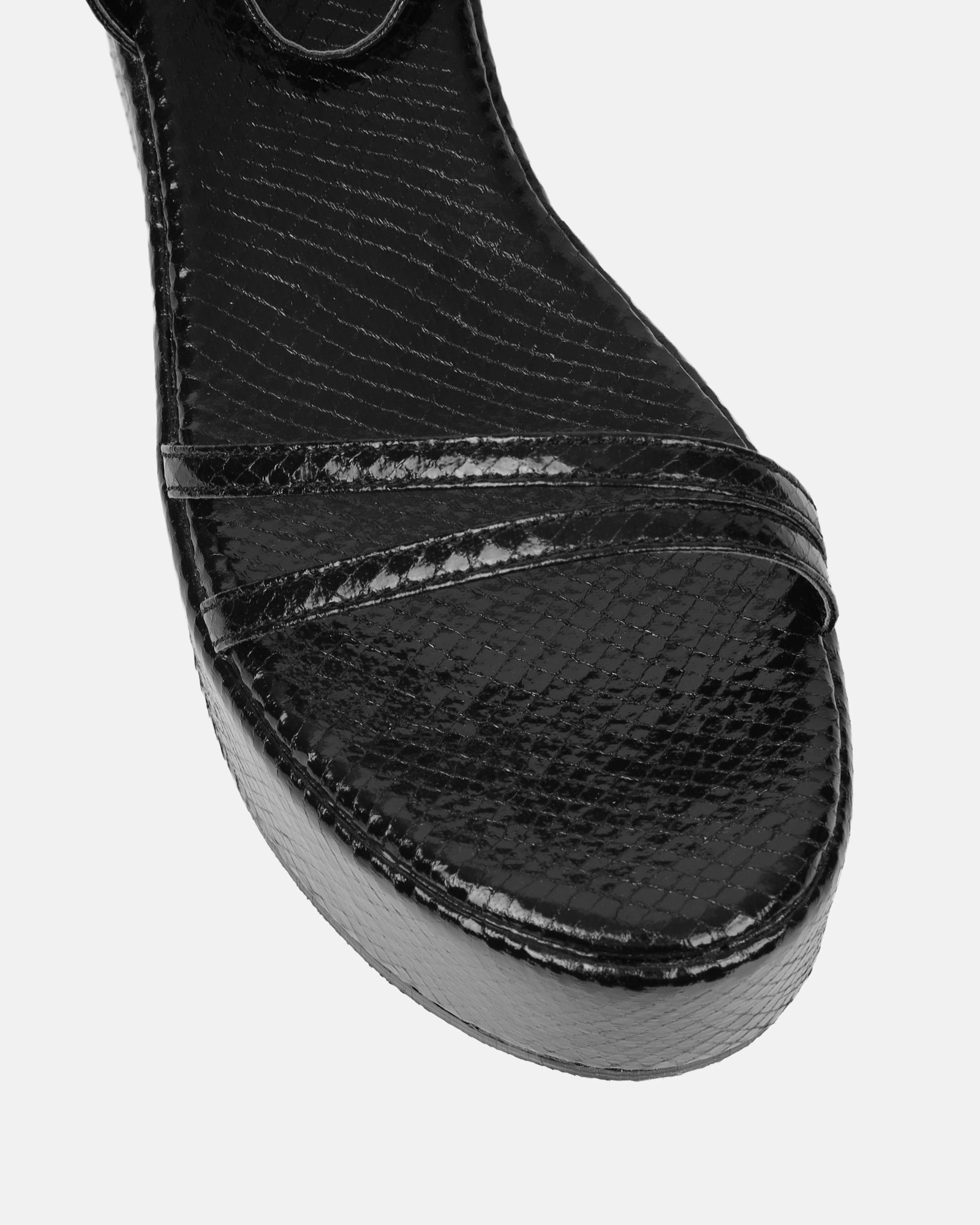 Mazey Black Snake Effect Flatform Sandals