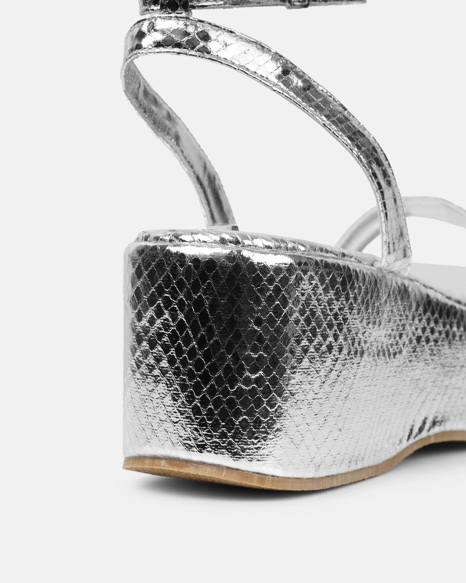 Mazey Silver Snake Effect Flatform Sandals