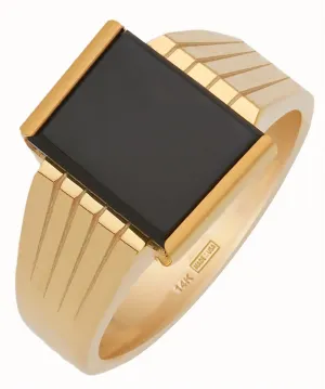 Men's 14k or 10k, Yellow or White Solid Gold Black Onyx Open Back Ring