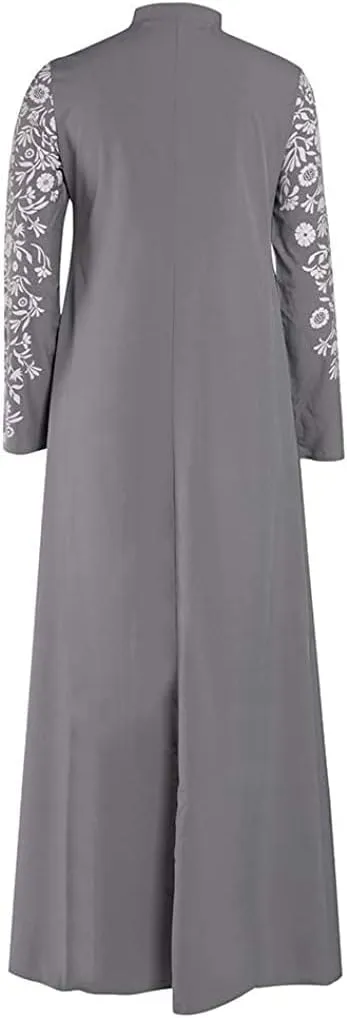 Muslim Abaya Dress for Women, Ramadan Middle East Arabian Robe Islamic Long Sleeve Embroidered Cardigan Dress