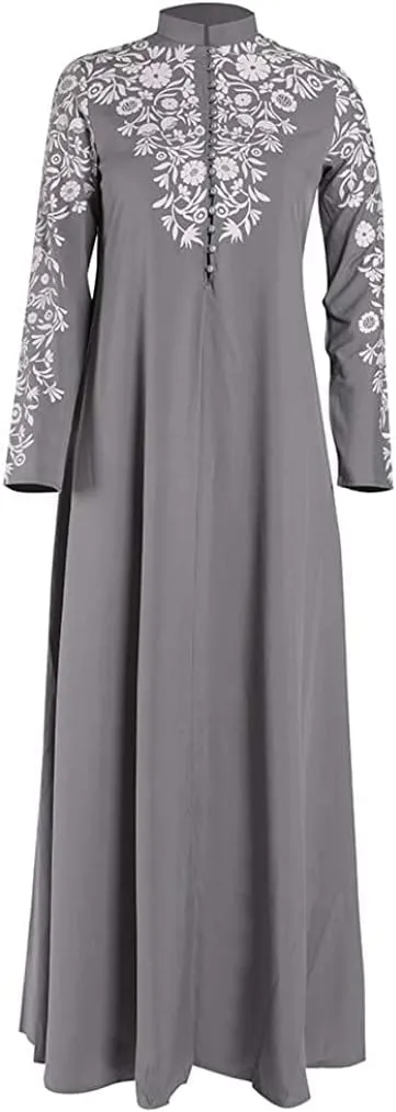 Muslim Abaya Dress for Women, Ramadan Middle East Arabian Robe Islamic Long Sleeve Embroidered Cardigan Dress