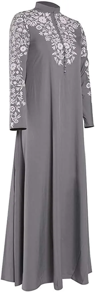 Muslim Abaya Dress for Women, Ramadan Middle East Arabian Robe Islamic Long Sleeve Embroidered Cardigan Dress