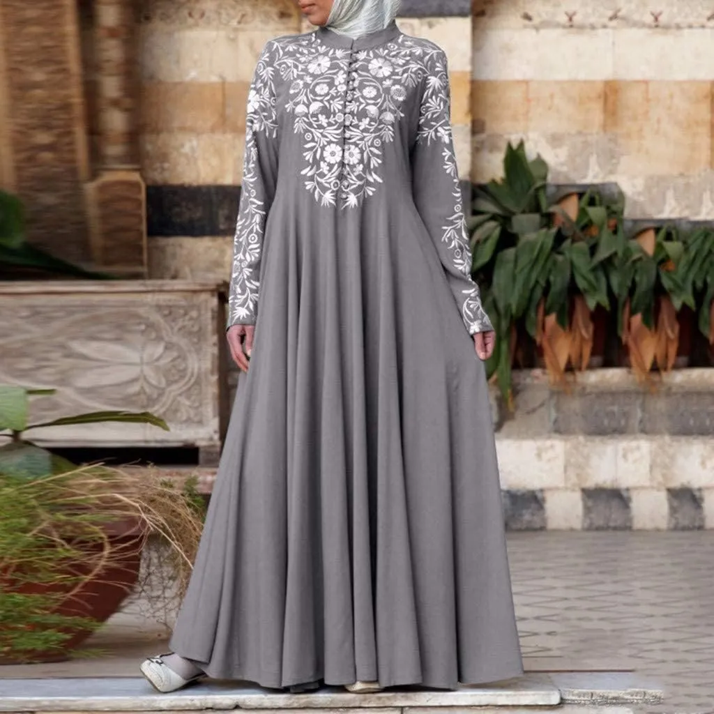 Muslim Abaya Dress for Women, Ramadan Middle East Arabian Robe Islamic Long Sleeve Embroidered Cardigan Dress