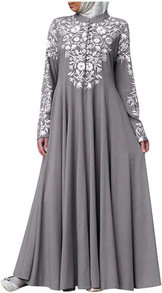 Muslim Abaya Dress for Women, Ramadan Middle East Arabian Robe Islamic Long Sleeve Embroidered Cardigan Dress