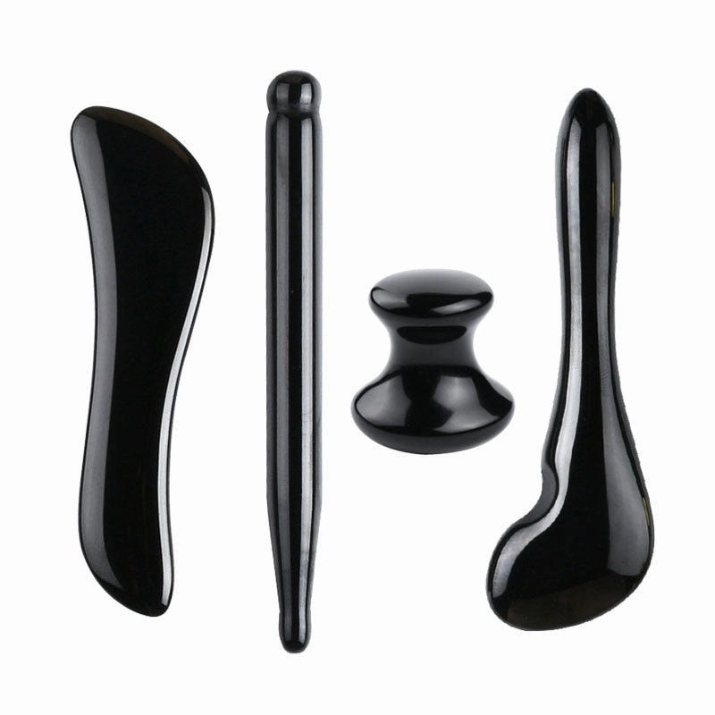 Natural Stone Guasha Massage Gouache Scraper For Face Jade Roller Massager Set Black Obsidian Gua Sha Board Facial SkinCare Tool