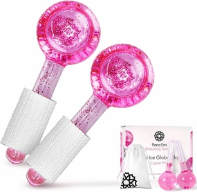 NEW Retails $60 Hana Emi Ice Globes For Face - Unbreakable Ice Roller for Face and Eyes - Cryo Globes For Facials Anti-Age - Anti-Wrinkle Face Globes - Masajeador Facial - Set of 2, Pink