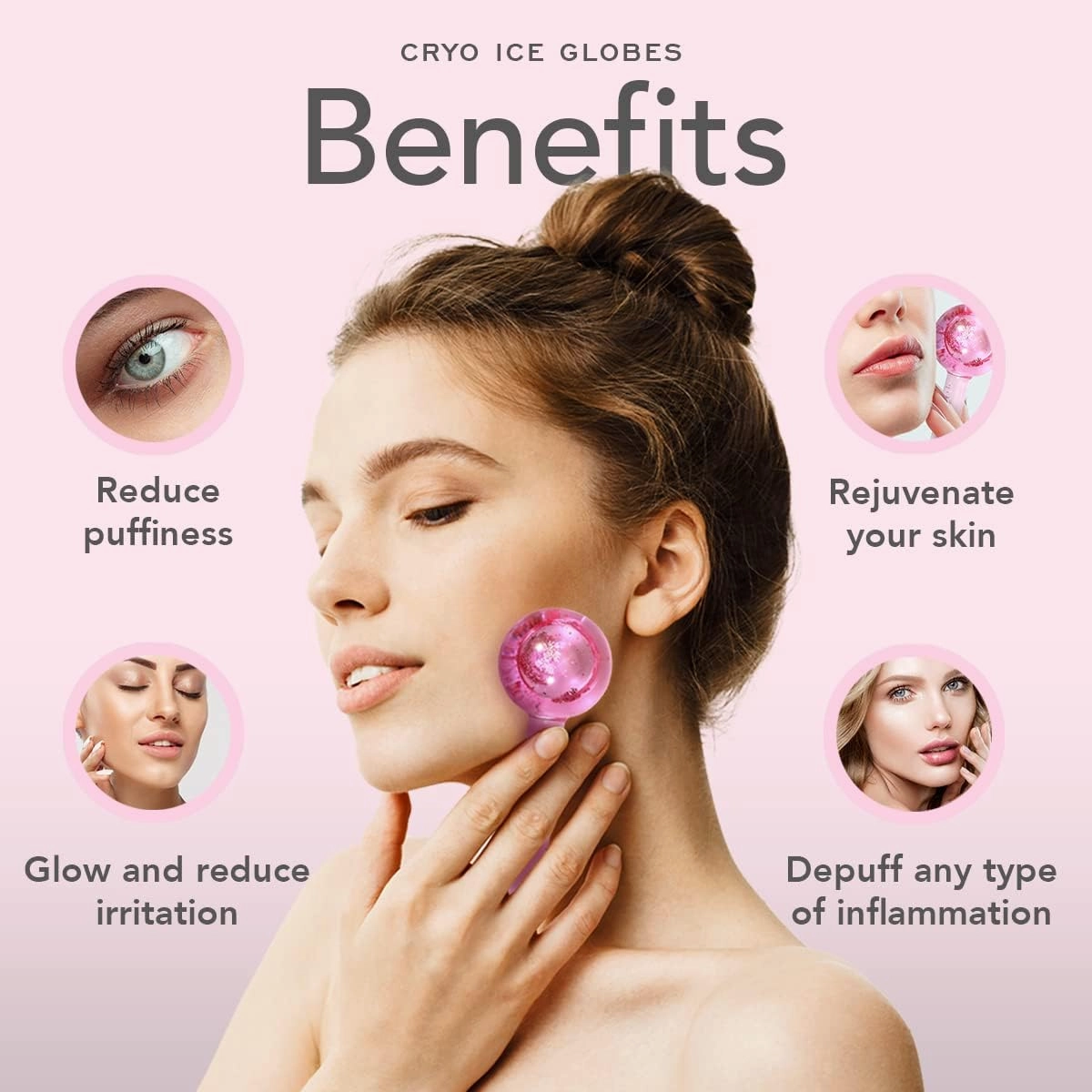 NEW Retails $60 Hana Emi Ice Globes For Face - Unbreakable Ice Roller for Face and Eyes - Cryo Globes For Facials Anti-Age - Anti-Wrinkle Face Globes - Masajeador Facial - Set of 2, Pink