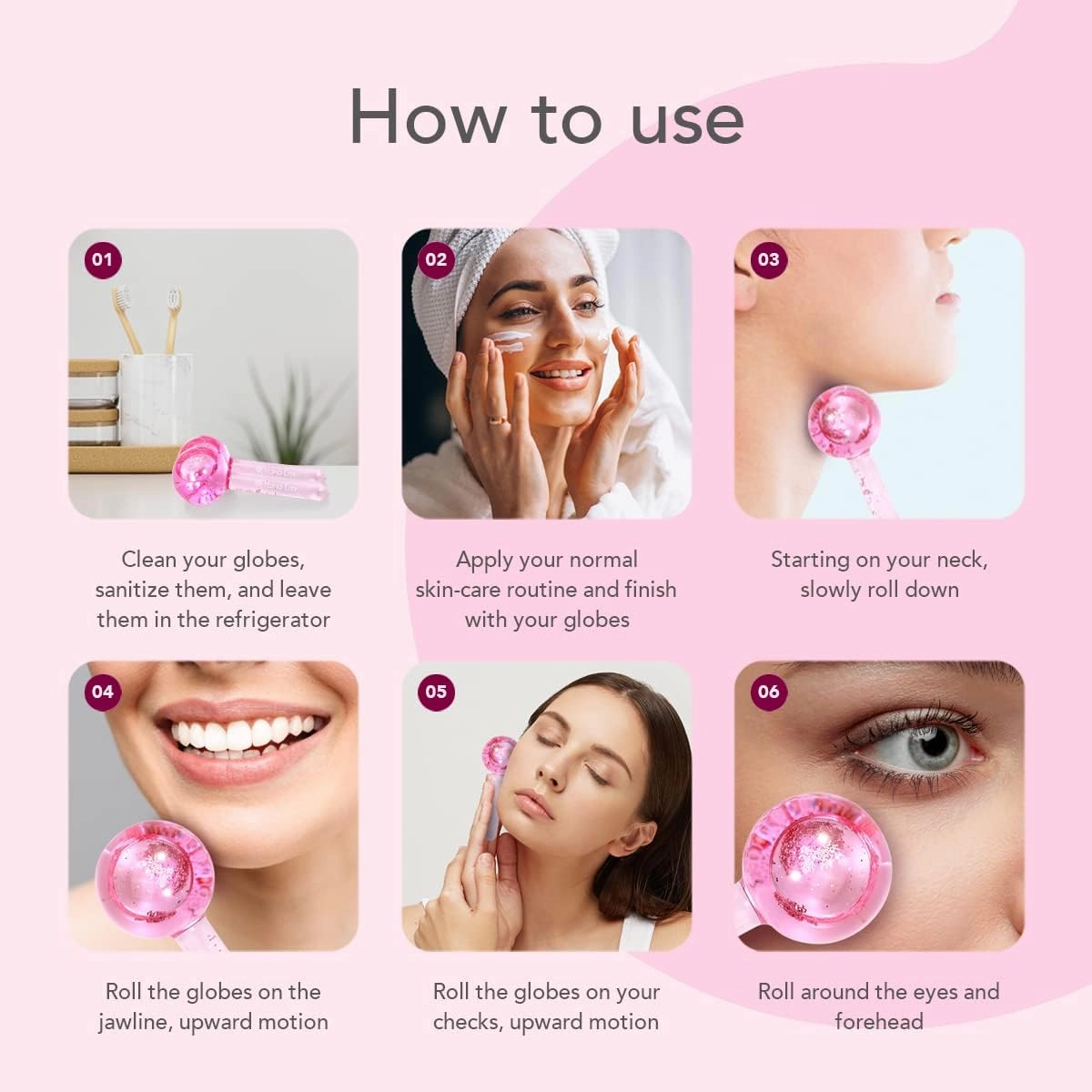 NEW Retails $60 Hana Emi Ice Globes For Face - Unbreakable Ice Roller for Face and Eyes - Cryo Globes For Facials Anti-Age - Anti-Wrinkle Face Globes - Masajeador Facial - Set of 2, Pink
