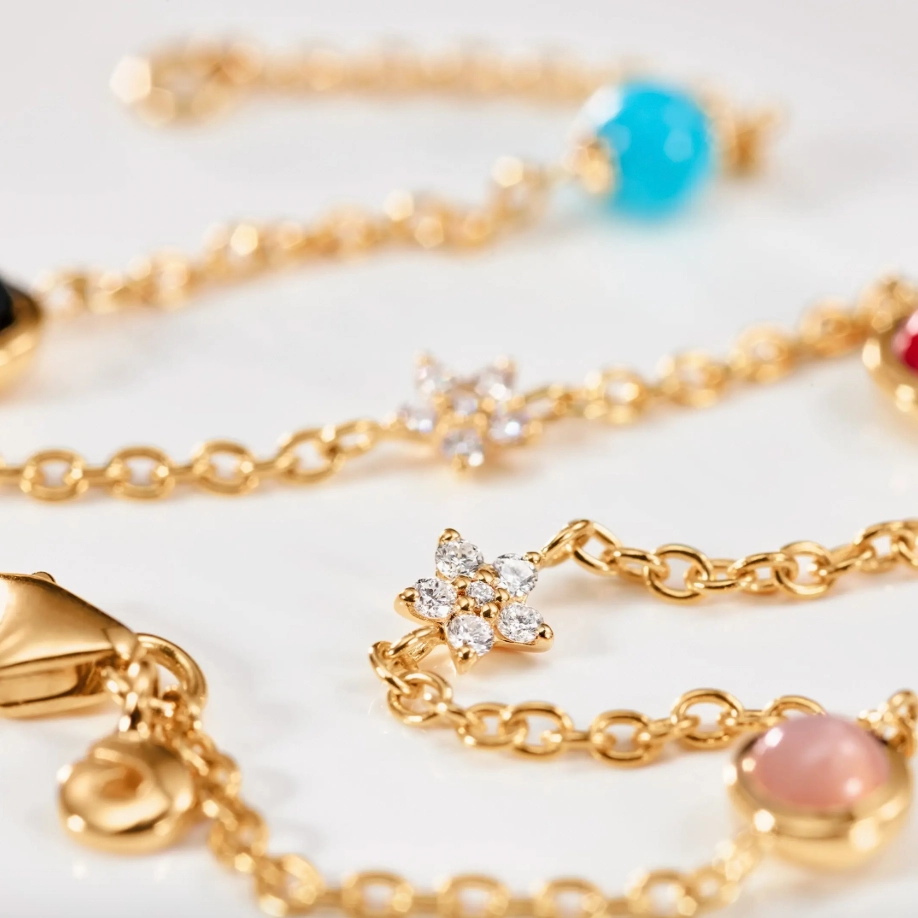 Ole Lynggaard Shooting Stars 18K Gold Bracelet with Diamonds, Blush Moonstone, Turquoise, Blue Topaz, & Coral