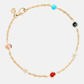 Ole Lynggaard Shooting Stars 18K Gold Bracelet with Diamonds, Blush Moonstone, Turquoise, Blue Topaz, & Coral