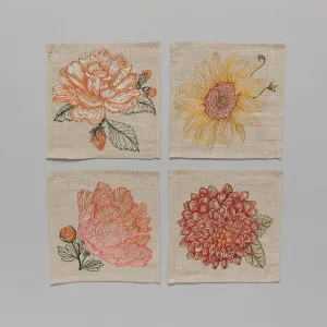 Paradise Garden Embroidered Cocktail Napkin Set