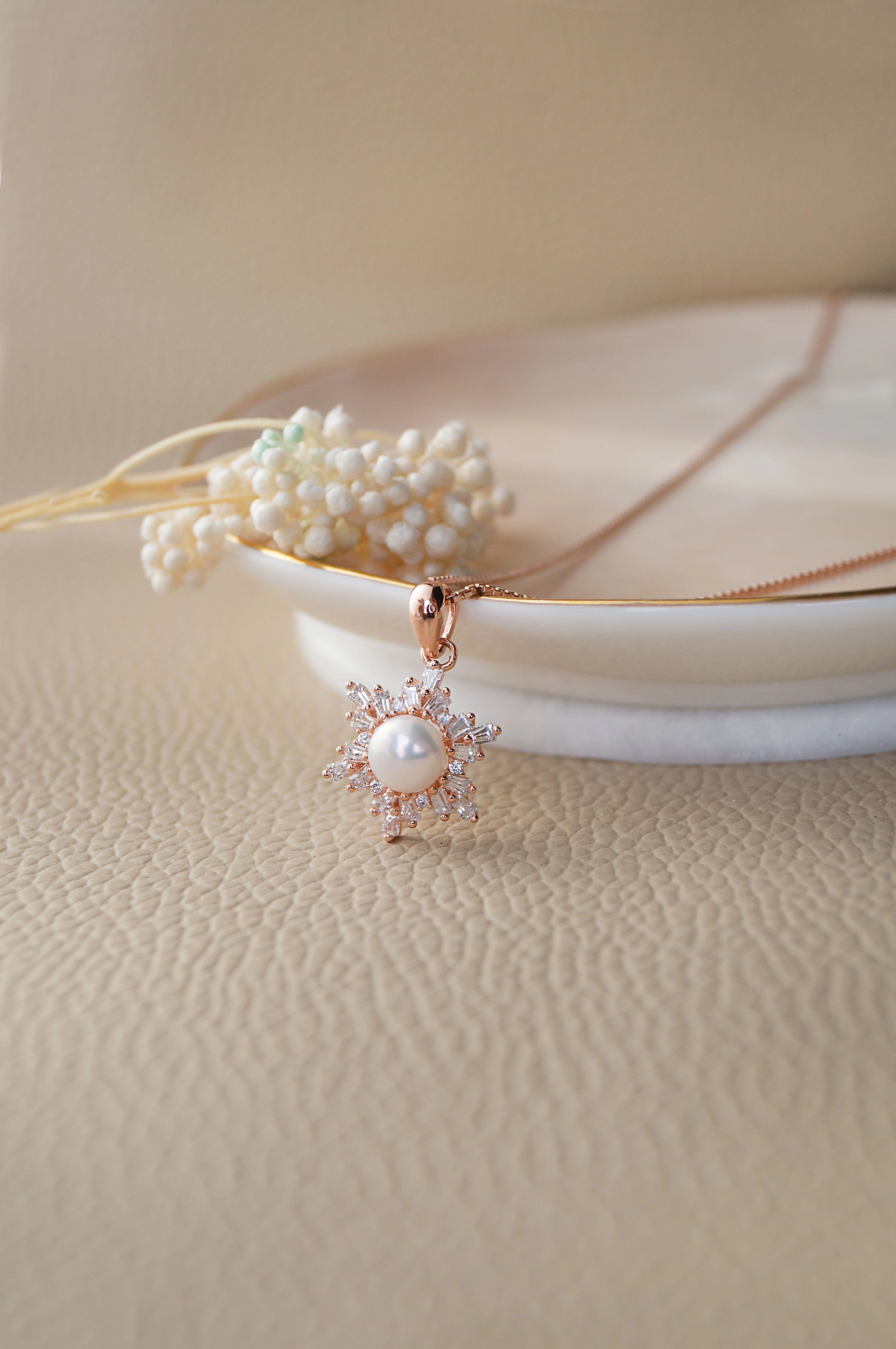 Pearl Celebration Rose Gold Plated Sterling Silver Pendant Set