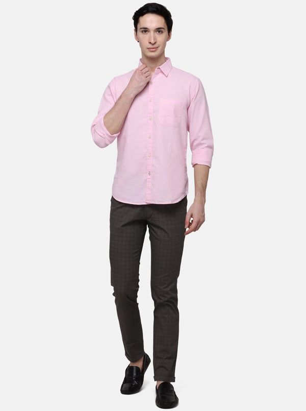 Pink Solid Slim Fit Casual Shirt | Greenfibre