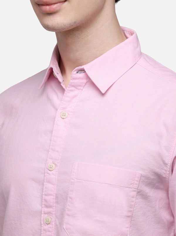 Pink Solid Slim Fit Casual Shirt | Greenfibre