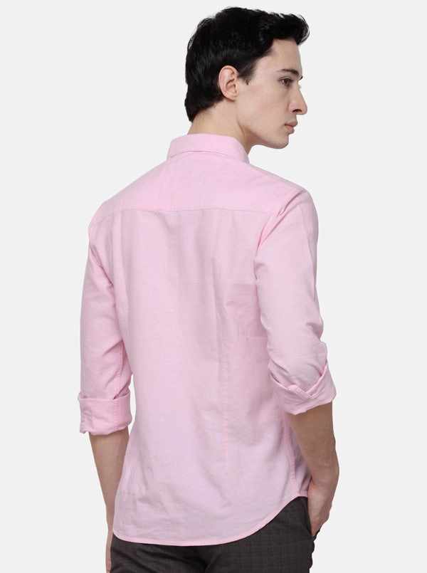 Pink Solid Slim Fit Casual Shirt | Greenfibre