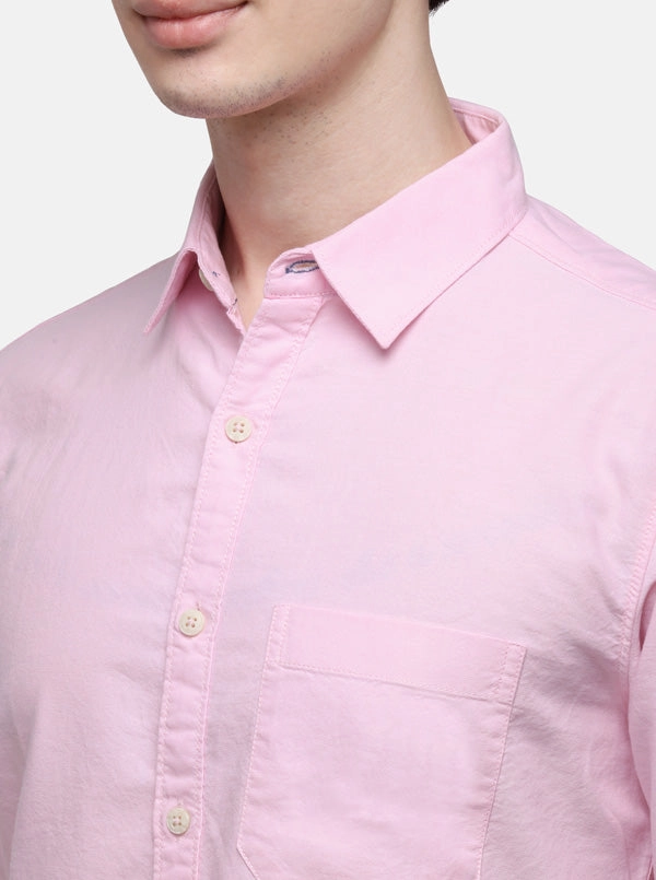 Pink Solid Slim Fit Casual Shirt | Greenfibre