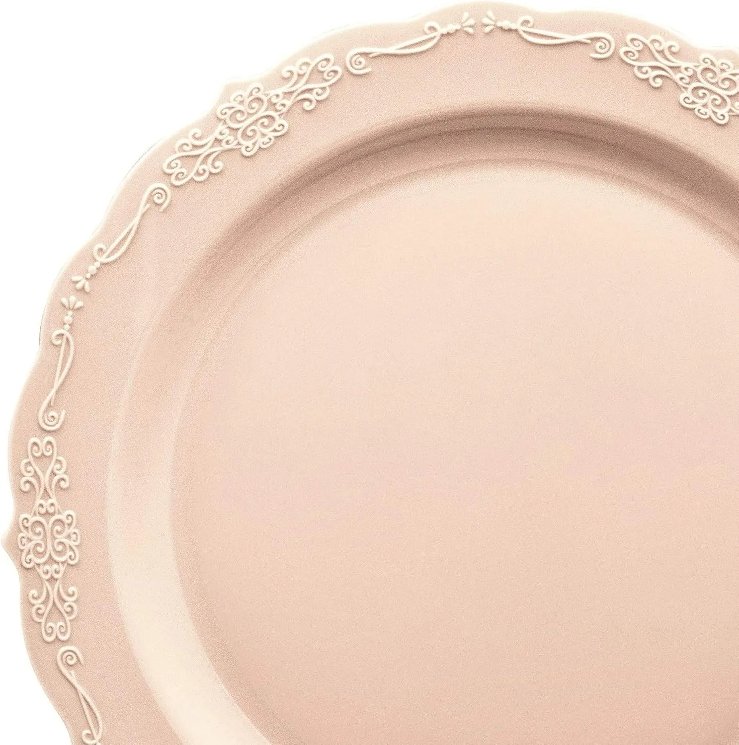 " OCCASIONS " 150 Piece set (25 Guests)-Vintage Wedding Plastic Plates & cutlery -Disposable Dinnerware 10'', 7.5''   Silverware w/double fork (Verona in Blush/Antique Rose