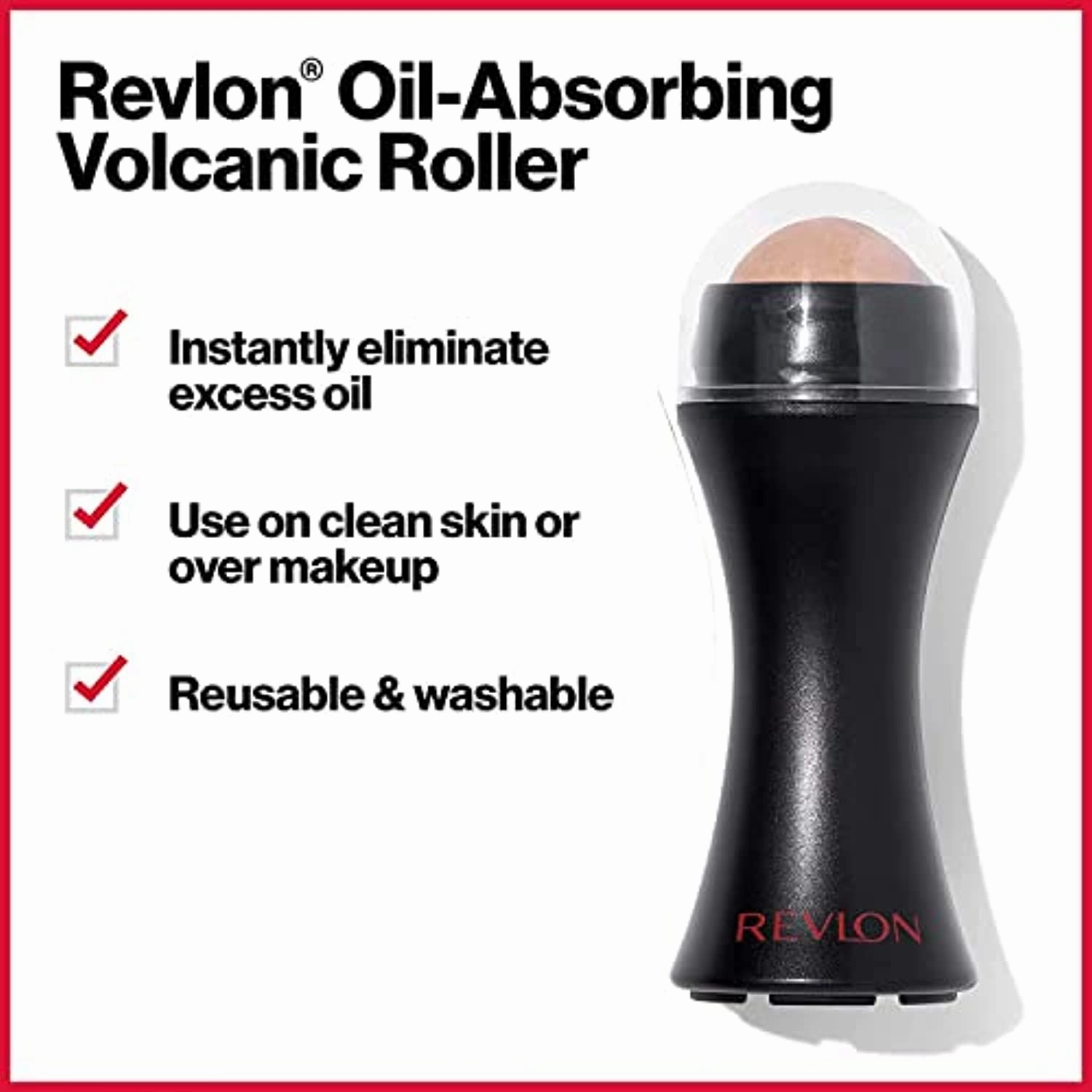 REVLON Oil-Absorbing Volcanic Face Roller, Reusable Facial Skincare Tool for At-Home or On-the-Go Mini Massage