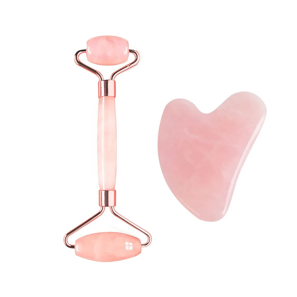 Rose Quartz Roller  Set for Face  Natural Facial Crystal Massager