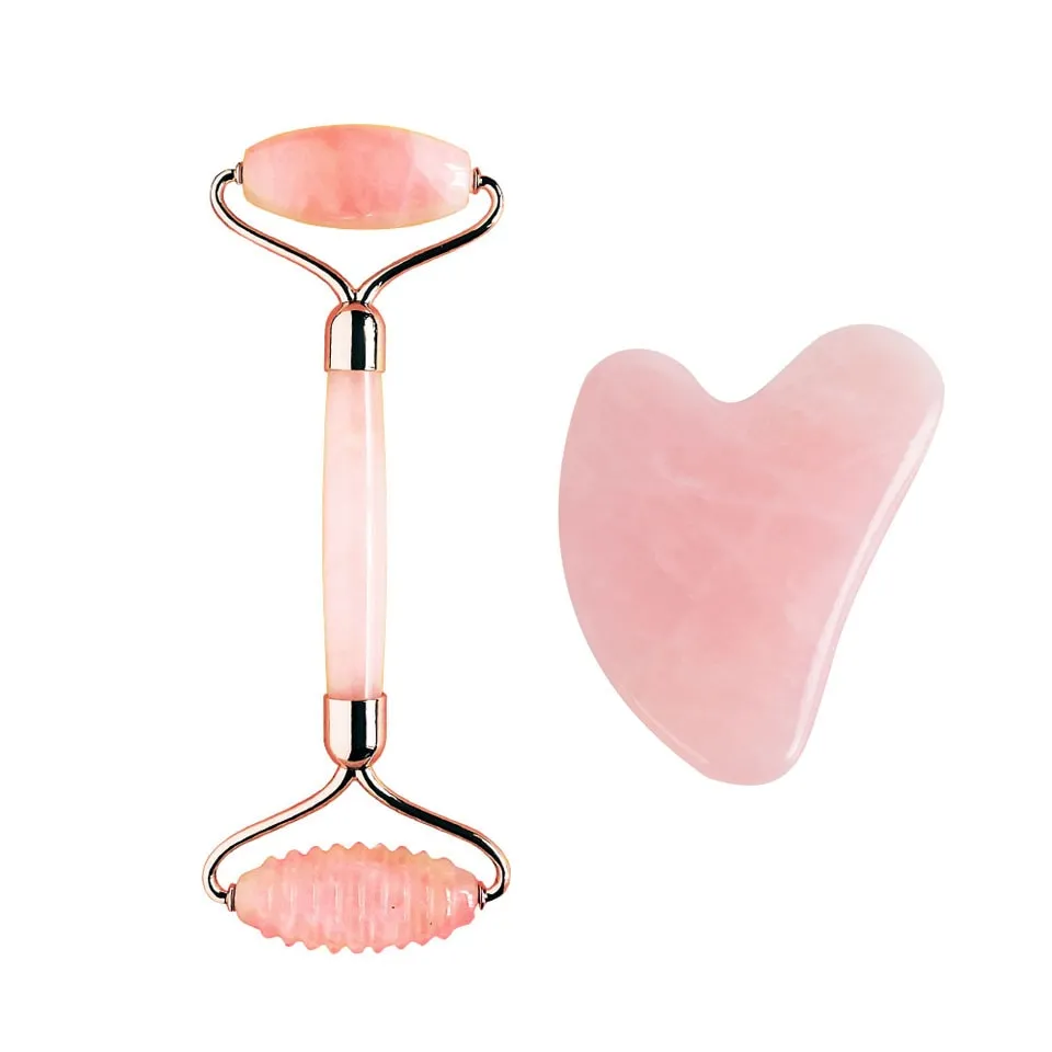 Rose Quartz Roller  Set for Face  Natural Facial Crystal Massager
