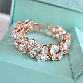 Rose Gold Cubic Zirconia Bridal Bracelet. CZ Crystal Bridal Wedding Cuff Bracelet. Tennis Crystal Bracelet. Blush Rose Gold Wedding Jewelry