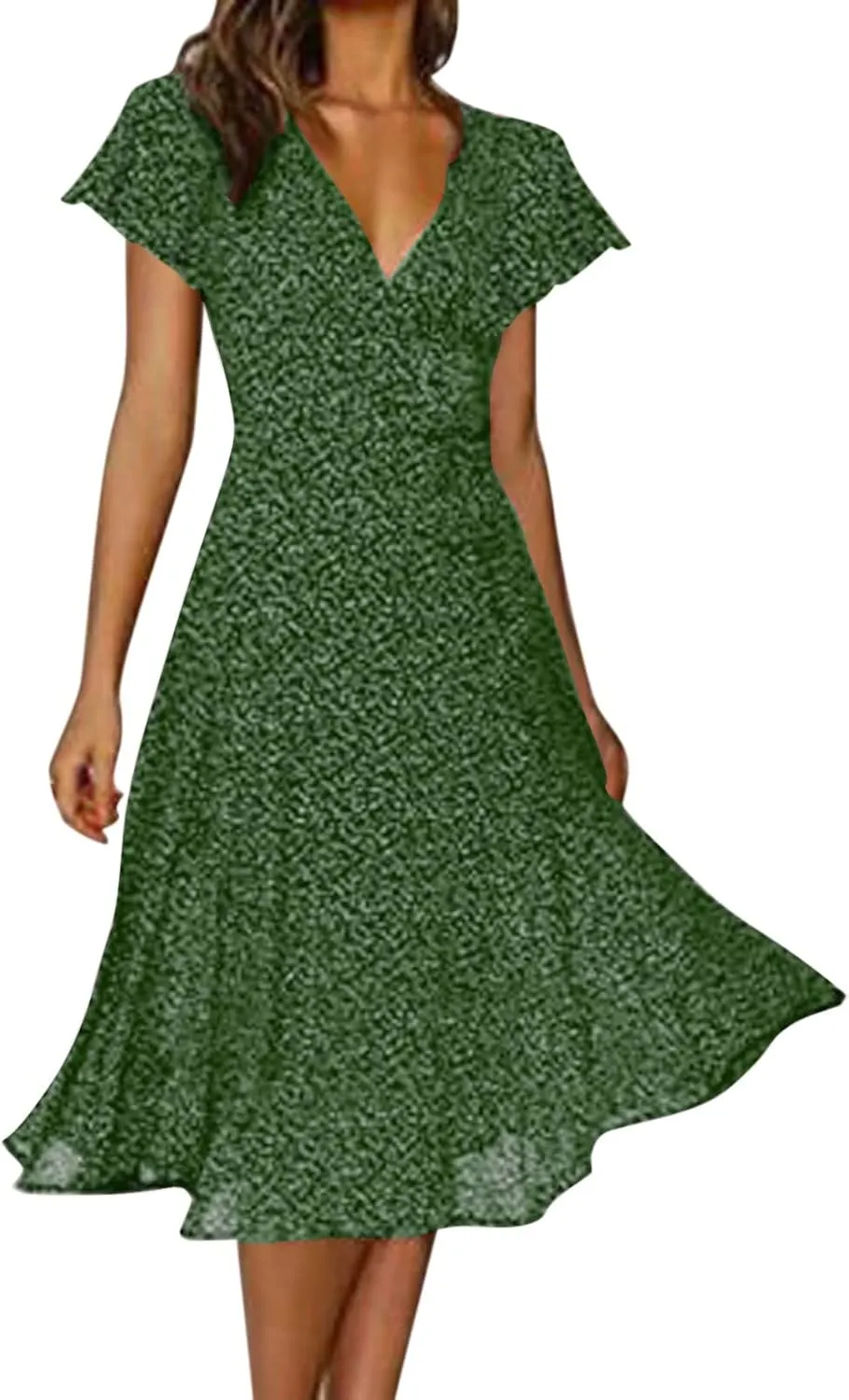 Summer Dresses for Women Floral Boho Dress Beach Casual Mid Length Dress Short Sleeve Flowy Elegant Midi Dresses