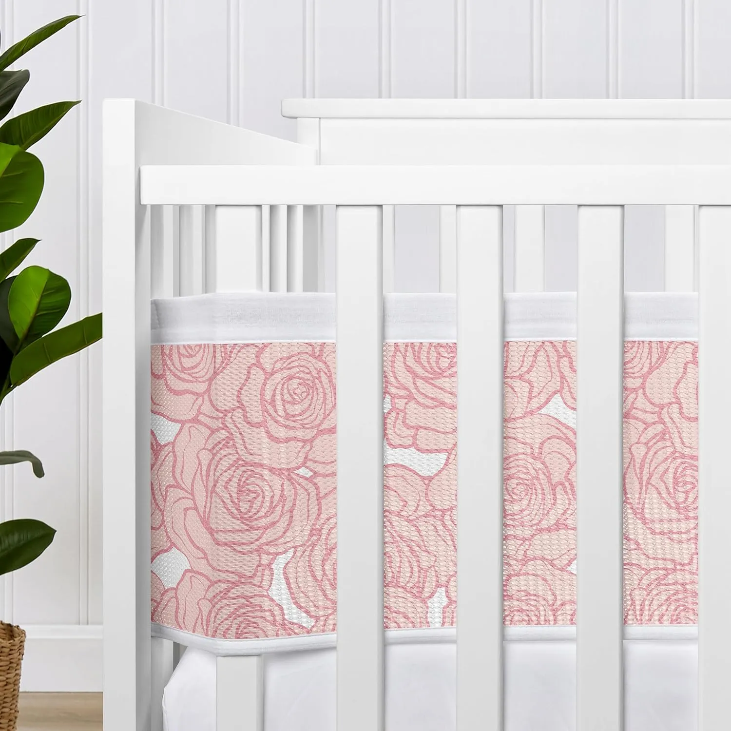 Sweet Jojo Designs   BreathableBaby Pink Floral Rose Girl Breathable Mesh Crib Liner Anti-Bumper Baby Infant Solid Light Blush Flower Luxurious Elegant Princess Vintage Boho Shabby Chic Luxury Roses