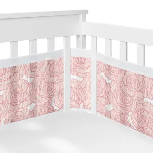 Sweet Jojo Designs   BreathableBaby Pink Floral Rose Girl Breathable Mesh Crib Liner Anti-Bumper Baby Infant Solid Light Blush Flower Luxurious Elegant Princess Vintage Boho Shabby Chic Luxury Roses