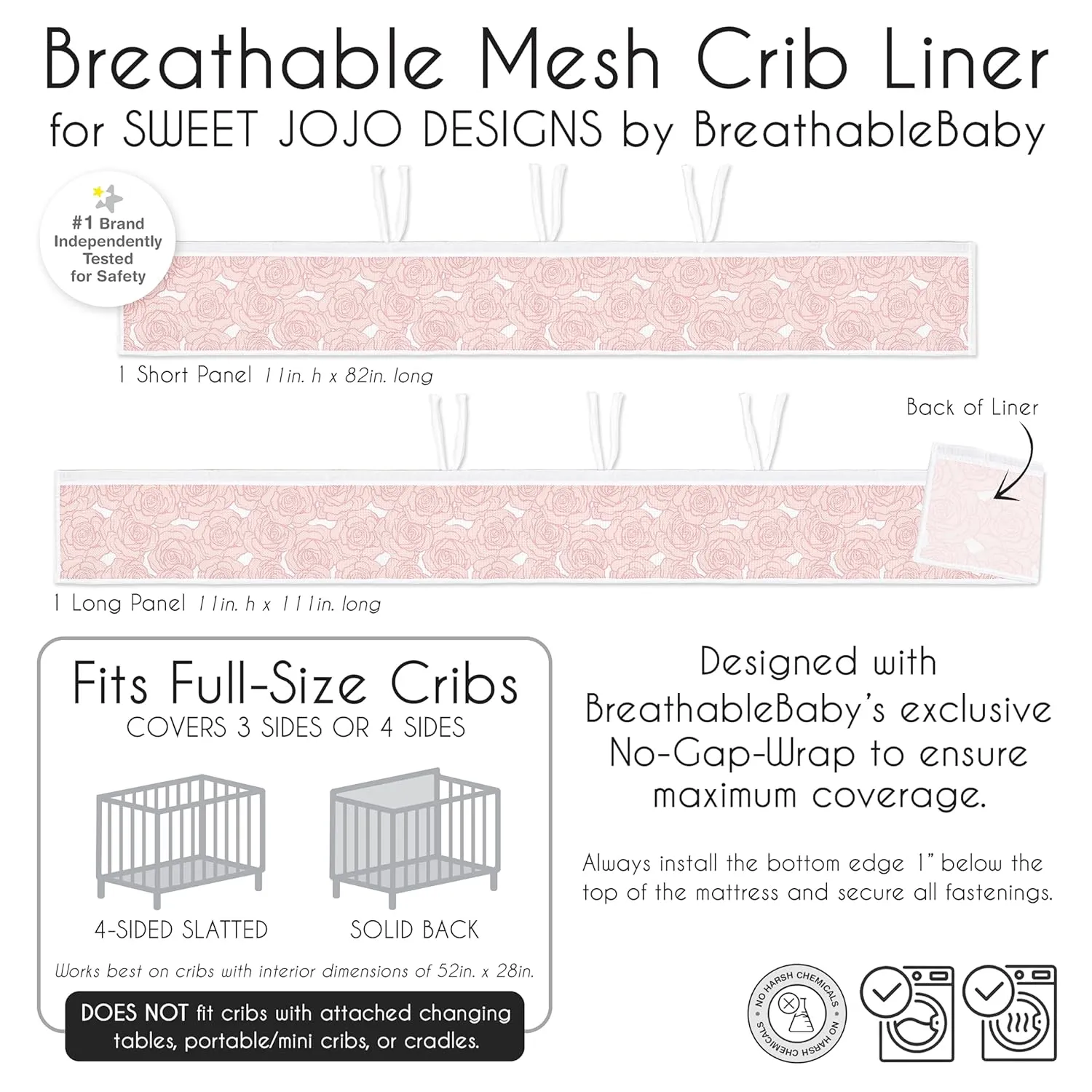 Sweet Jojo Designs   BreathableBaby Pink Floral Rose Girl Breathable Mesh Crib Liner Anti-Bumper Baby Infant Solid Light Blush Flower Luxurious Elegant Princess Vintage Boho Shabby Chic Luxury Roses