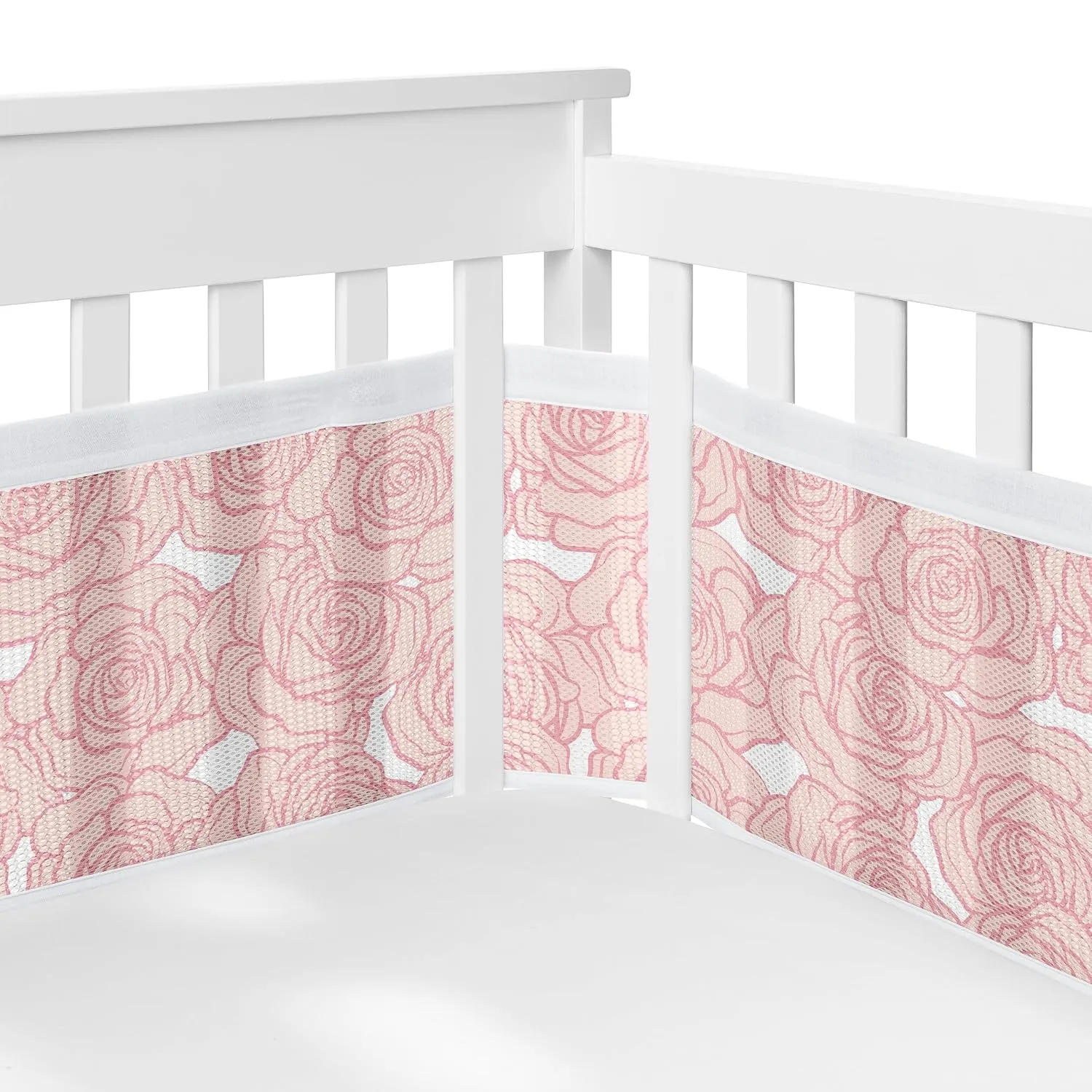 Sweet Jojo Designs   BreathableBaby Pink Floral Rose Girl Breathable Mesh Crib Liner Anti-Bumper Baby Infant Solid Light Blush Flower Luxurious Elegant Princess Vintage Boho Shabby Chic Luxury Roses