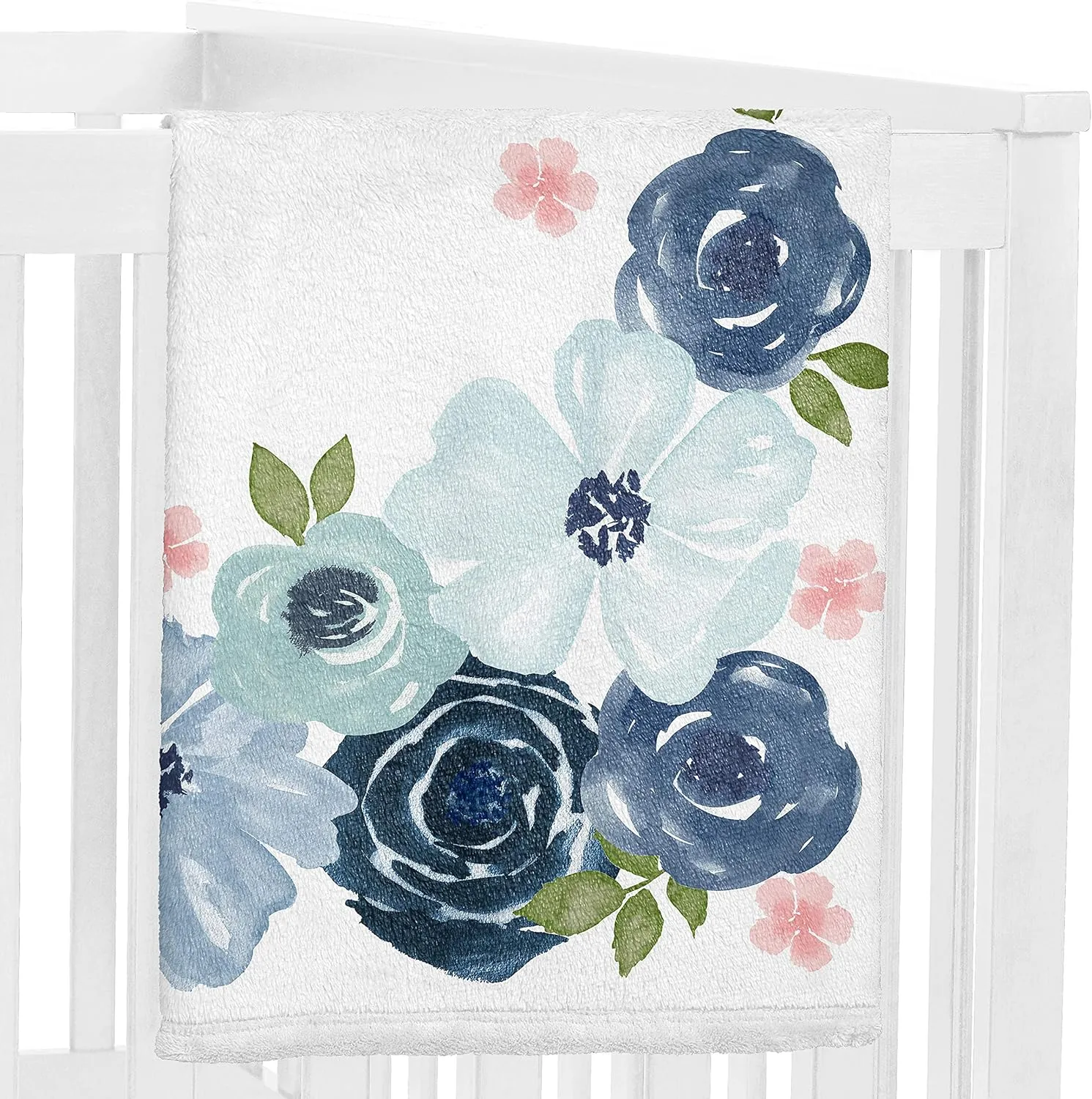 Sweet Jojo Designs Watercolor Floral Girl Milestone Blanket Monthly Newborn First Year Growth Mat Baby Shower Memory Keepsake Gift Picture - Navy Blue and Blush Pink Boho Shabby Chic Rose Flower