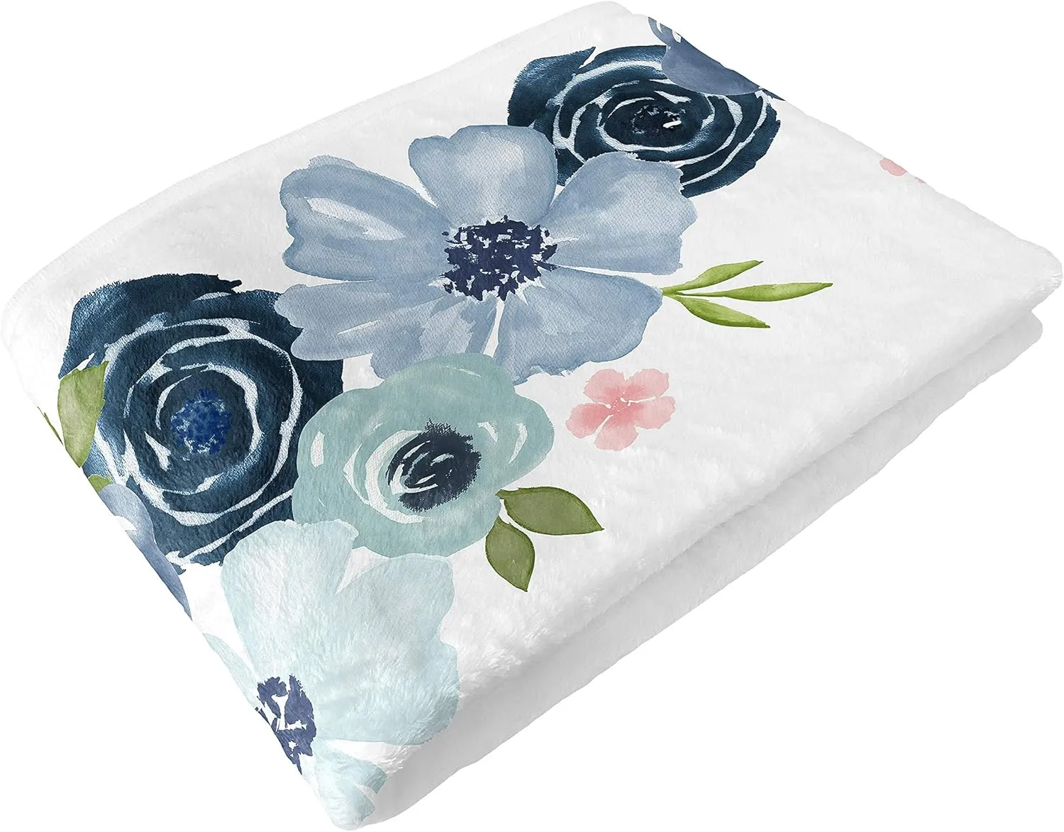 Sweet Jojo Designs Watercolor Floral Girl Milestone Blanket Monthly Newborn First Year Growth Mat Baby Shower Memory Keepsake Gift Picture - Navy Blue and Blush Pink Boho Shabby Chic Rose Flower