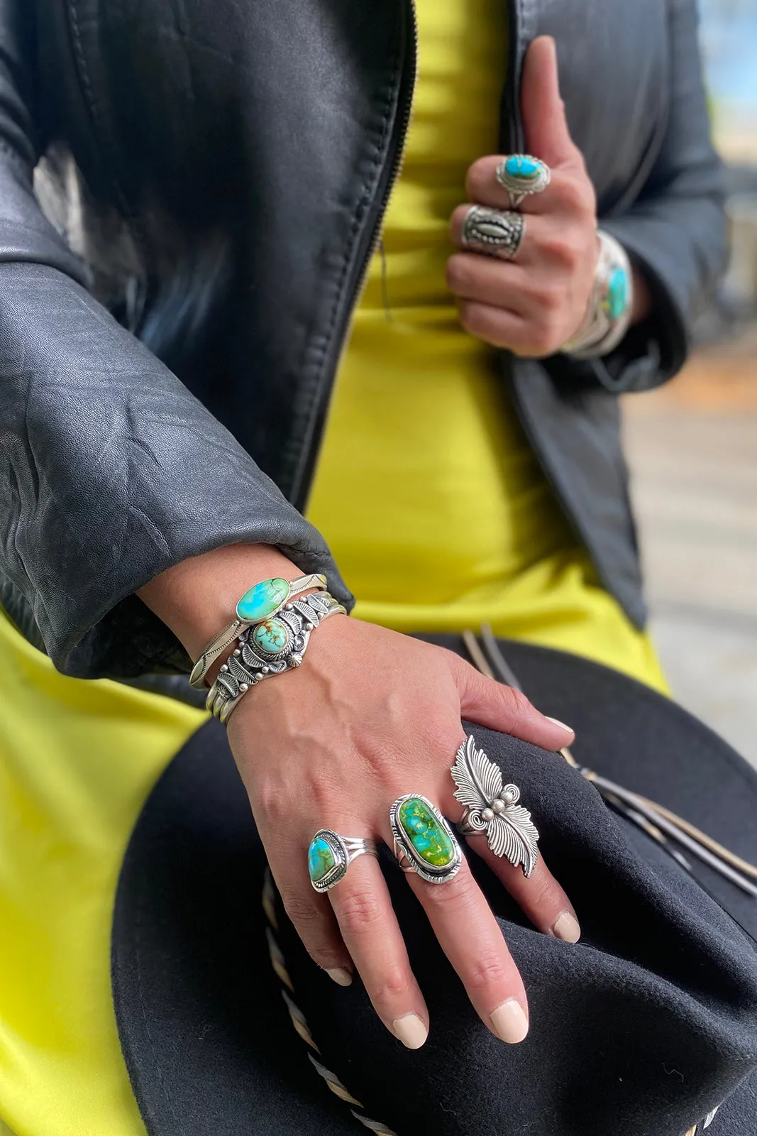 Terry Wood Sonoran Gold Turquoise Sterling Silver Ring (Size 7 1/4)