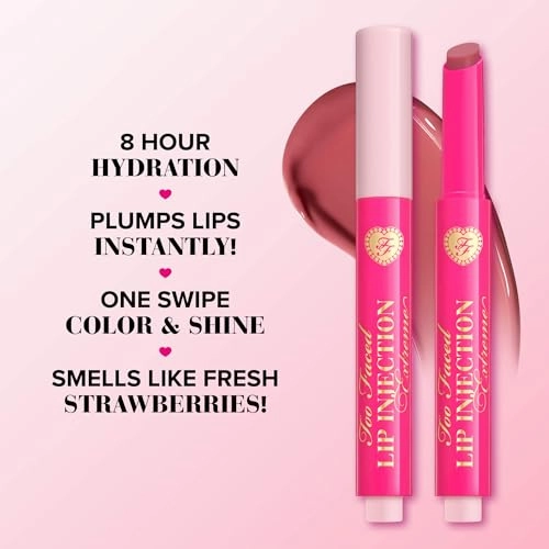 Too Faced Lip Injection Extreme Plumping Clicks | Glossy Lip Plumper, Hydrating   Dewy with Sheer Coverage, Voted Most Popular, 0.05 oz.