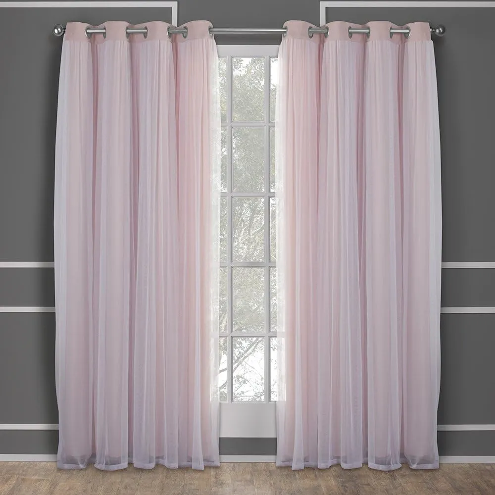 TOWN & COUNTRY LUXE Talia Double Layer Indoor Curtains, Sheer and Room Darkening Blackout, Grommet Top, Energy Efficient, 2-Pack Set, 52"x96", Rose Blush